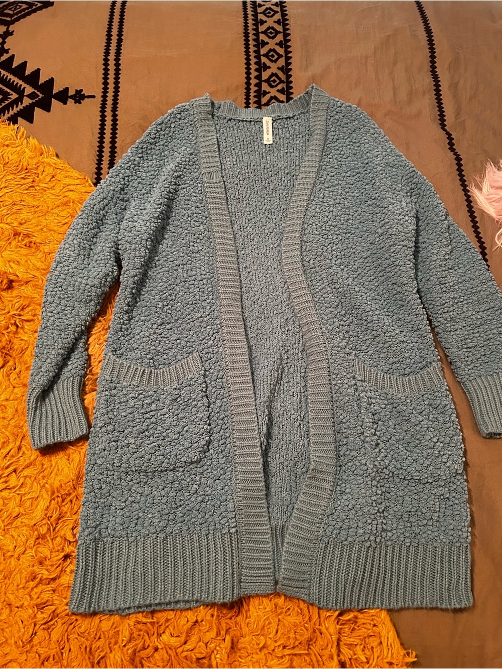 Zenana Outfitters Chunky Popcorn Knit Open-Front Cardigan - Slate Blue - Picture 2 of 4